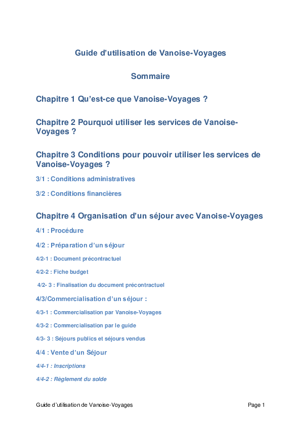 Guide dutilisation de Vanoise Voyages - Compagnie des Guides Vanoise