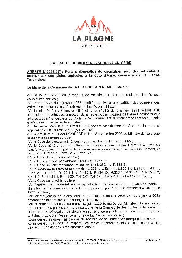 arrete 2025 257 - Compagnie des Guides Vanoise